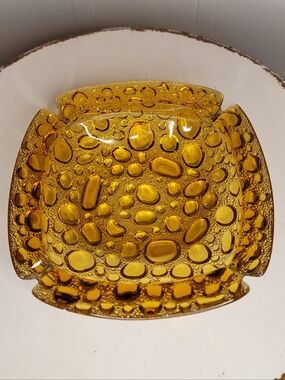 Mid-Century Blenko Amber Pebble Glass Ashtray